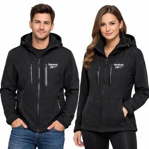 Reebok Softshell Jacket Black Hooded Full Zip Fleece Lined Zip Pockets XL